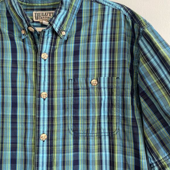 Duluth Size L Plaid Blue Green Button Up Shirt Short Sleeves 100% Cotton - Picture 3 of 7